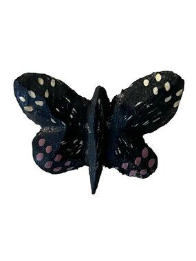Vintage Hand Painted Wooden Butterfly Brooch Folk Art Black Butterfly Pin Signed